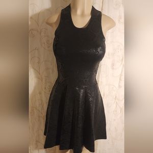 Parker Olida Black Coated Snake Patterned Fit and Flare Dress sz S